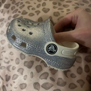 Toddler silver glitter crocs